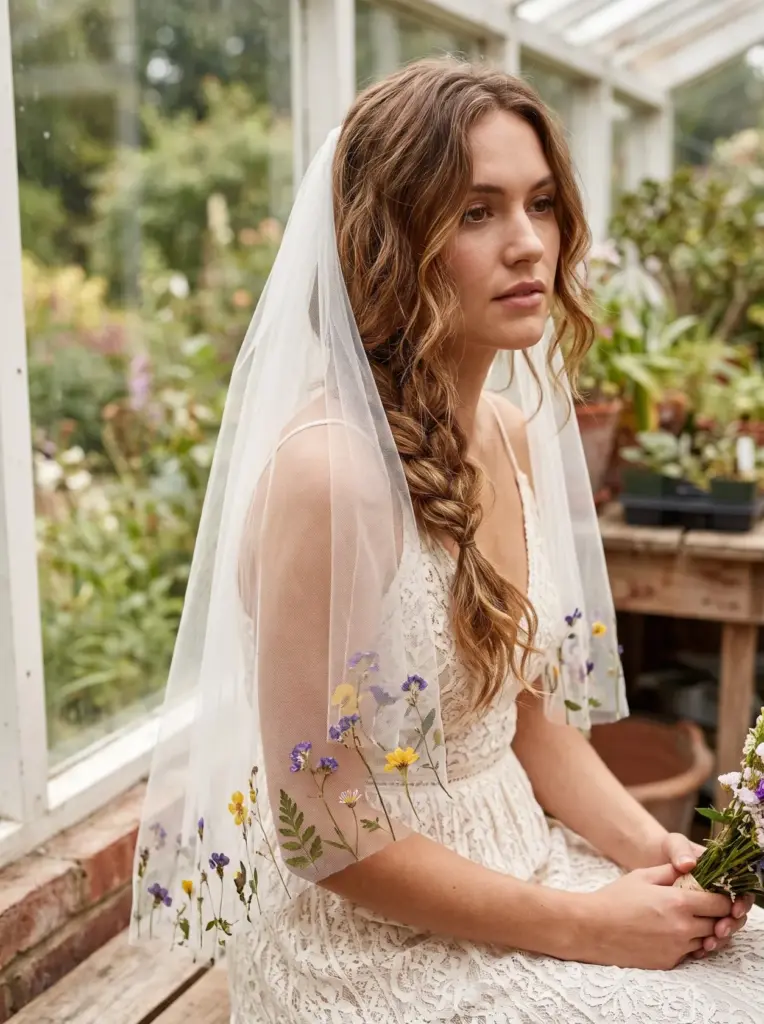 Side Braid With a Floral Veil