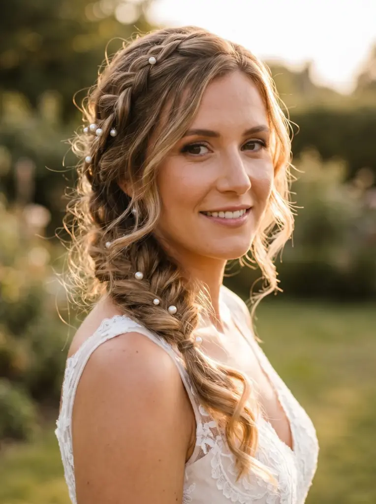 Side Swept Braid With Pearls