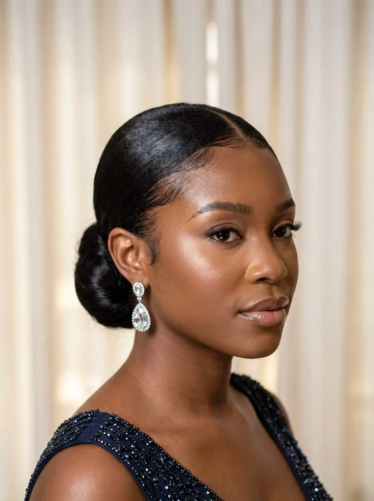 Sleek Low Bun Black Women Prom