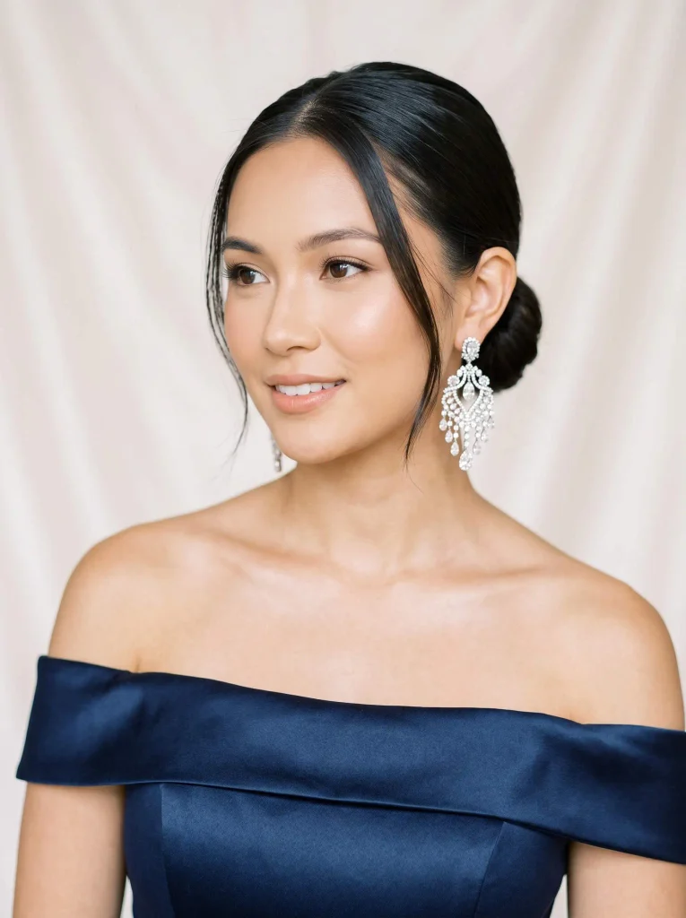Sleek Low Bun Statement Earrings