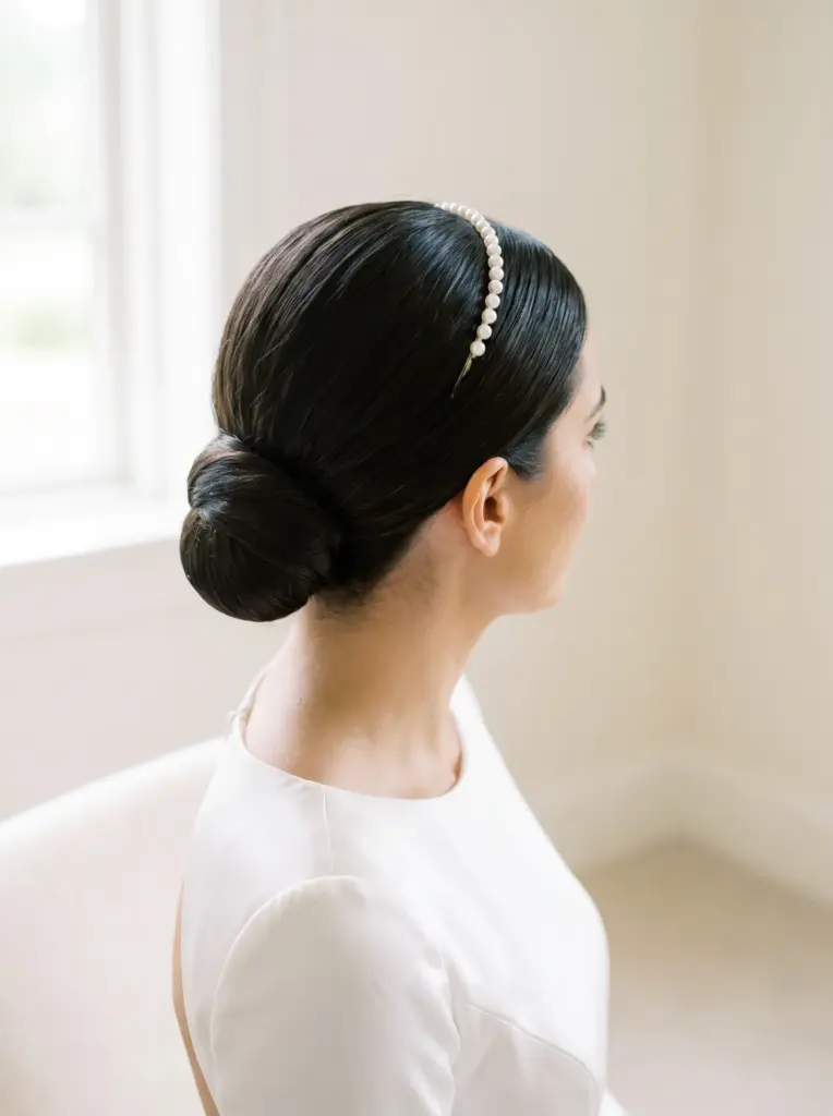 Sleek Low Bun With Pearls