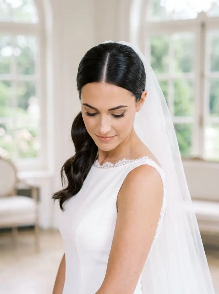 Sleek Low Ponytail Bridal Style