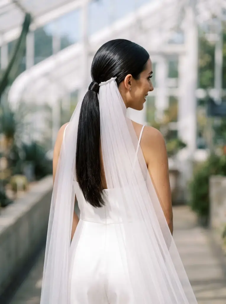 Sleek Low Ponytail With a Veil