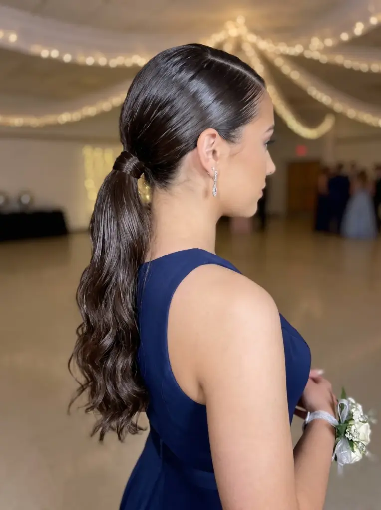 Sleek Wet-Look Prom Ponytail