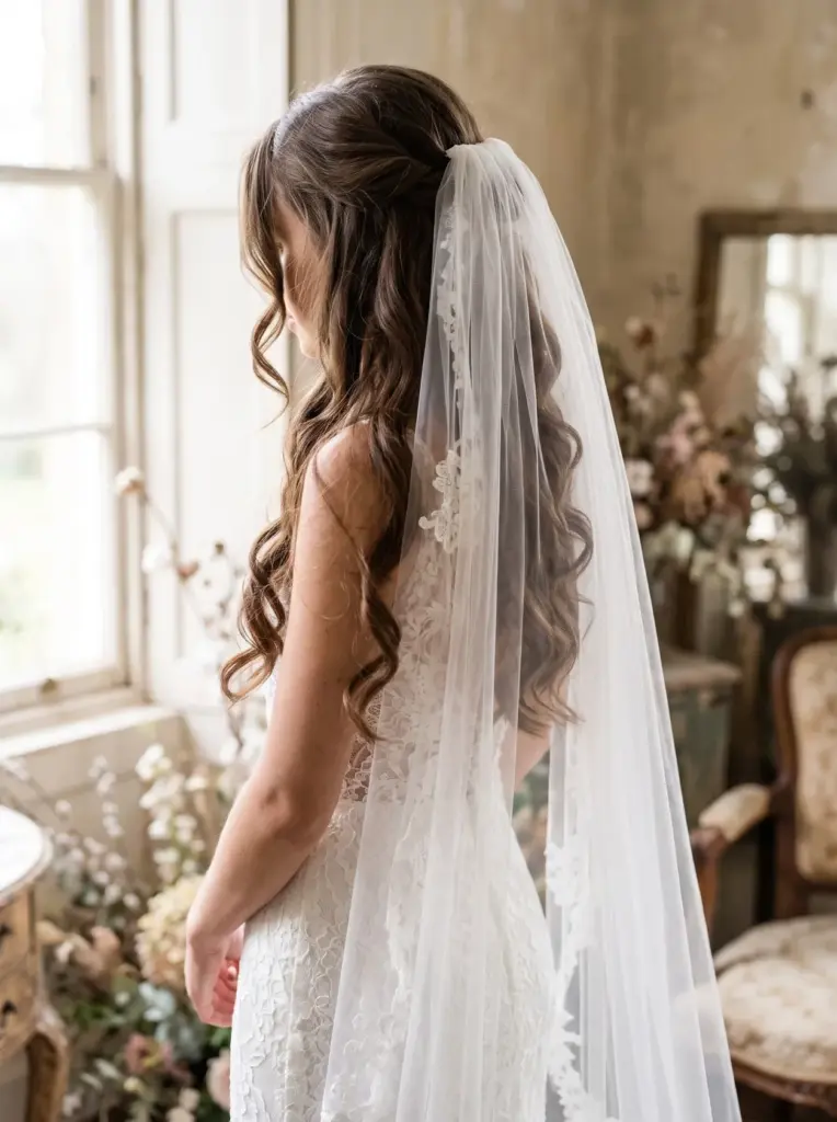 Soft Curled Hair With Veil