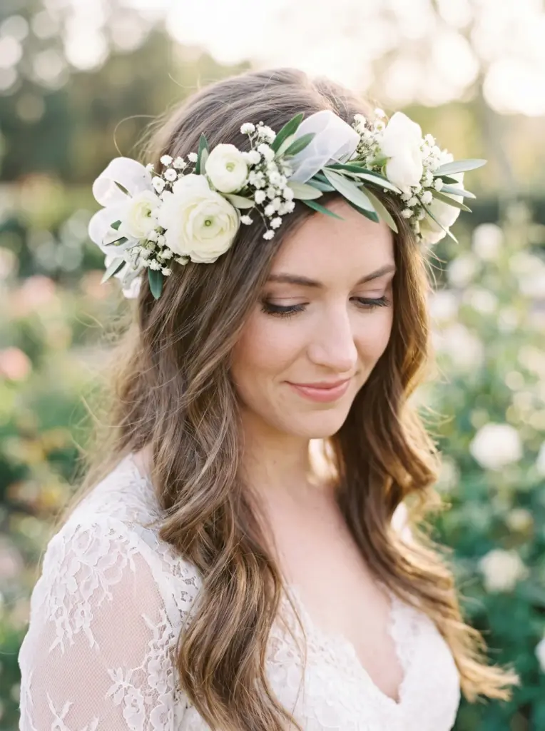 Soft Flower Crown Long Bridal Hair