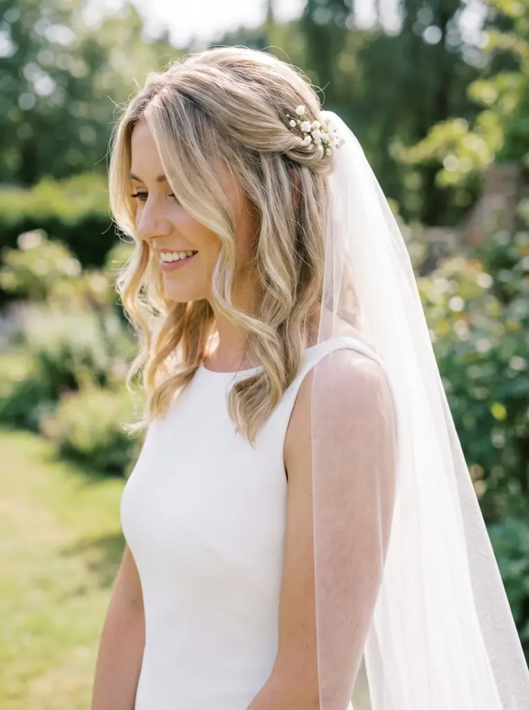 Soft Medium Length Blonde Bridal Style