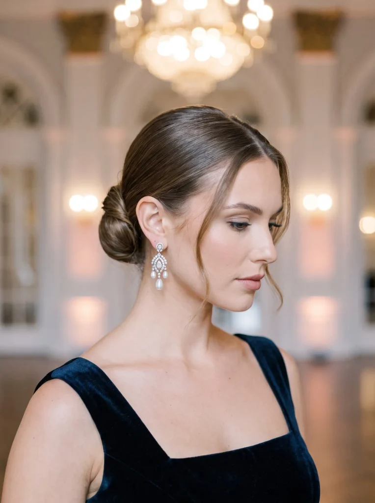 Square Neck Ball Gown Chignon