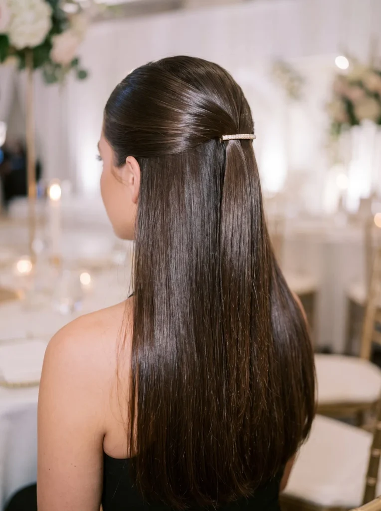 Straight Silky Half Up Style