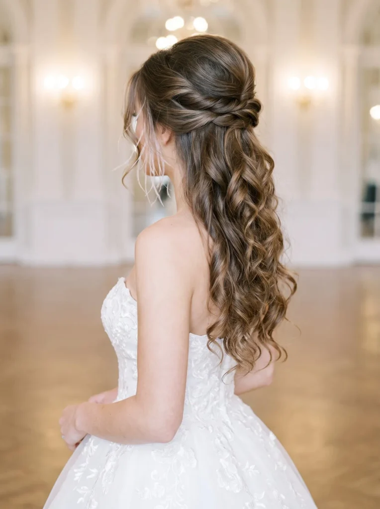 Sweetheart Neckline Half Up Curls