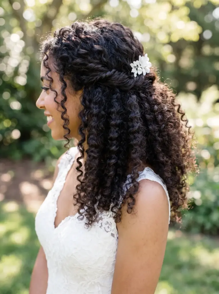 Textured Curls Half Up Hairstyle