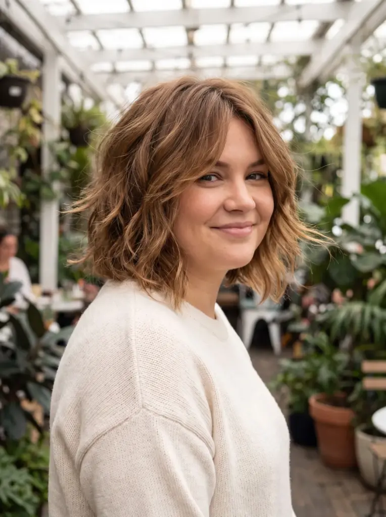 Textured Wavy Bob For Round Face