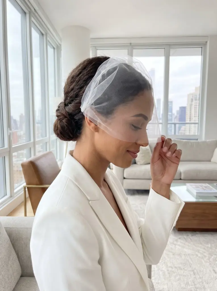 Twisted Chignon With a Blusher Veil