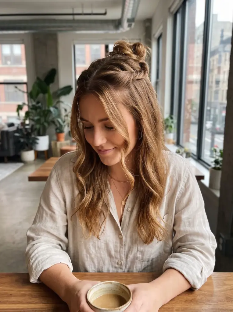 Twisted Half-Up Bun Medium Hair