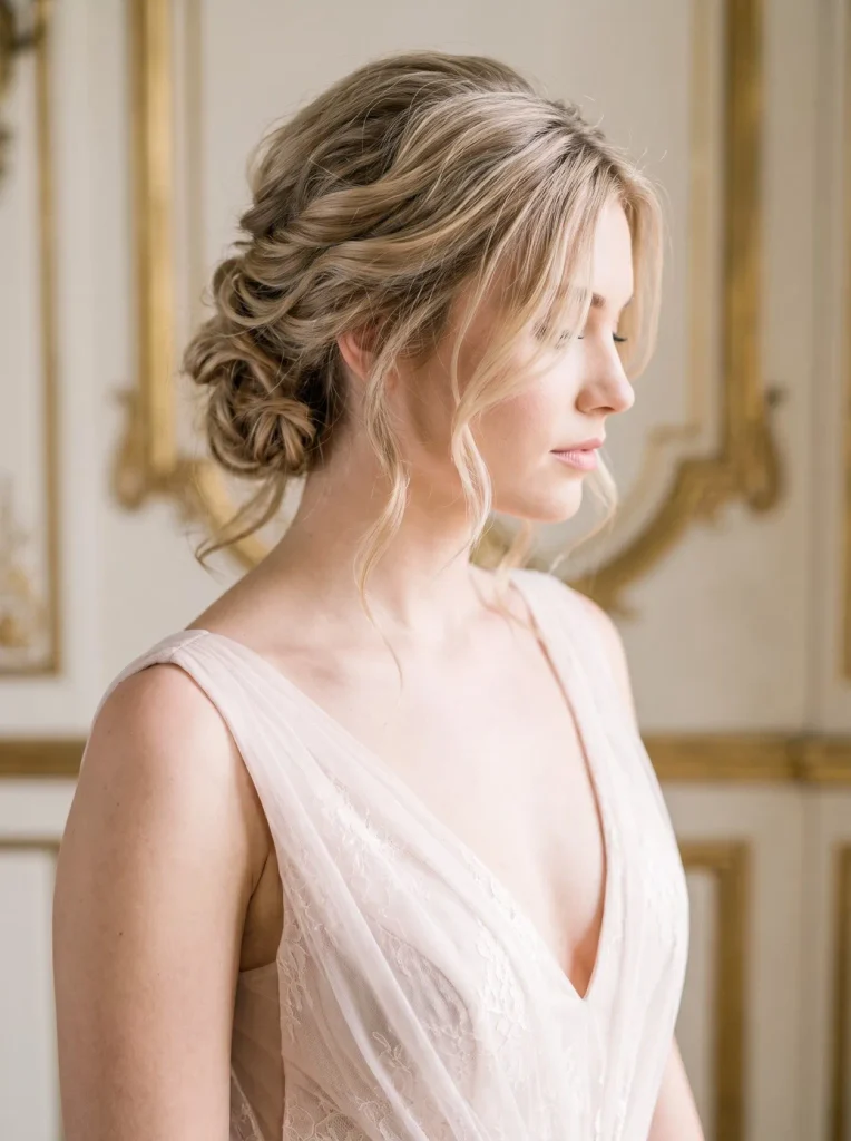 V Neck Ball Gown Soft Updo