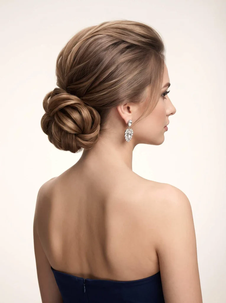 Voluminous Sleek Low Bun Updo
