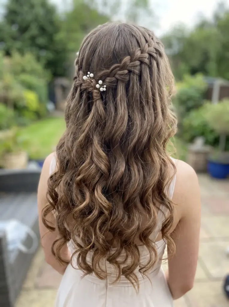 Waterfall Braid Flowing Prom Curls
