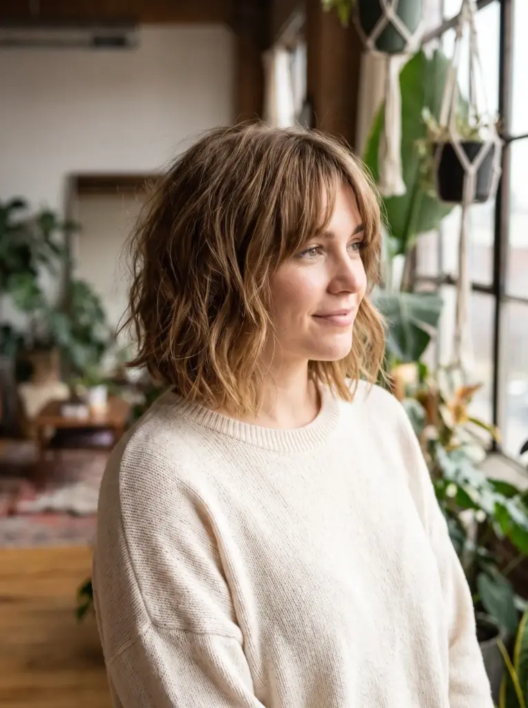Wavy Bob With Curtain Bangs
