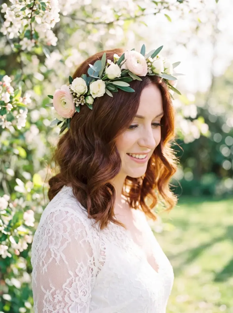 Wavy Bridal Hair With Flower Crown