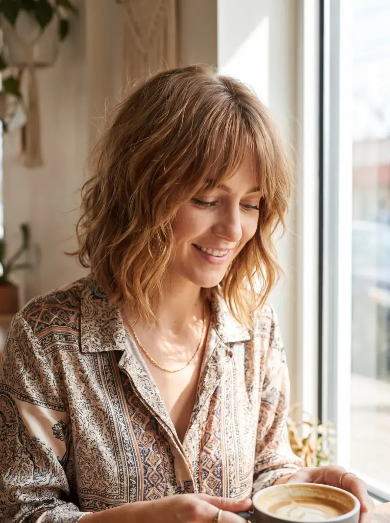 Wavy Shag Bob With Curtain Bangs