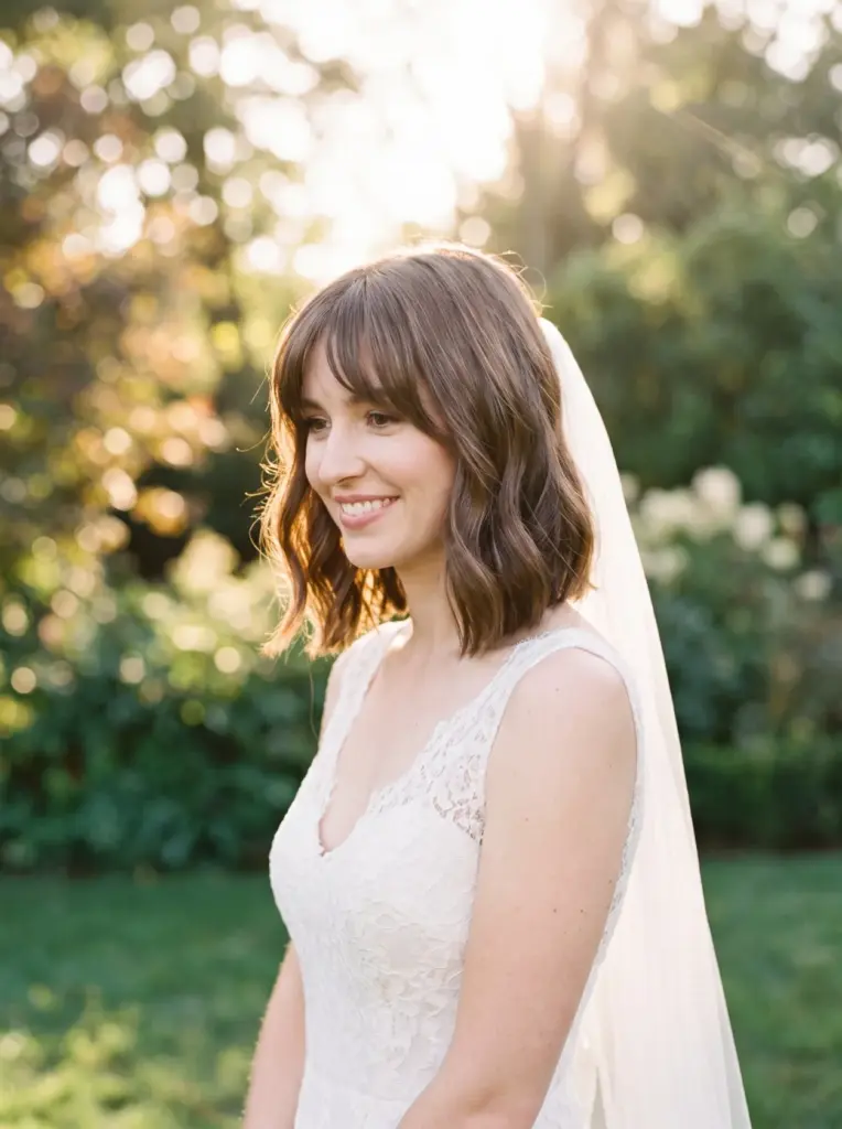 Wispy Curtain Bangs Bridal Look