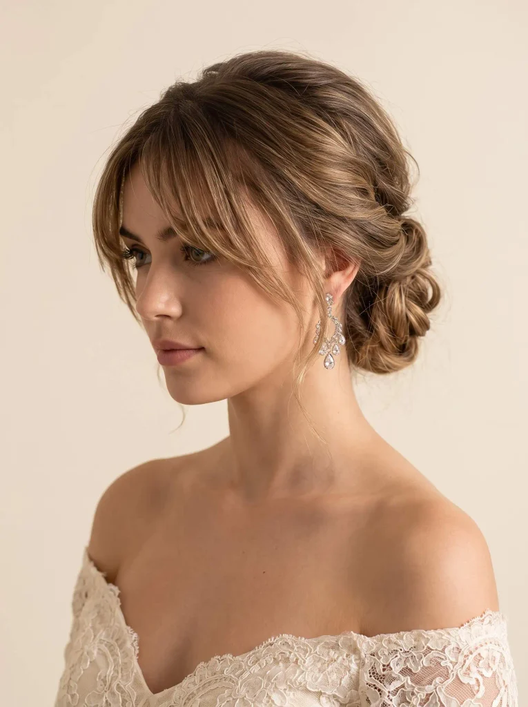 Wispy Curtain Bangs Loose Chignon