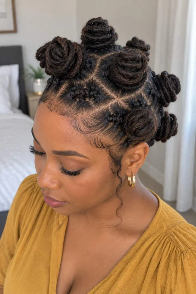 Bantu knot loc updo