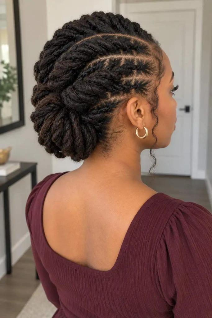 Barrel twist loc updo