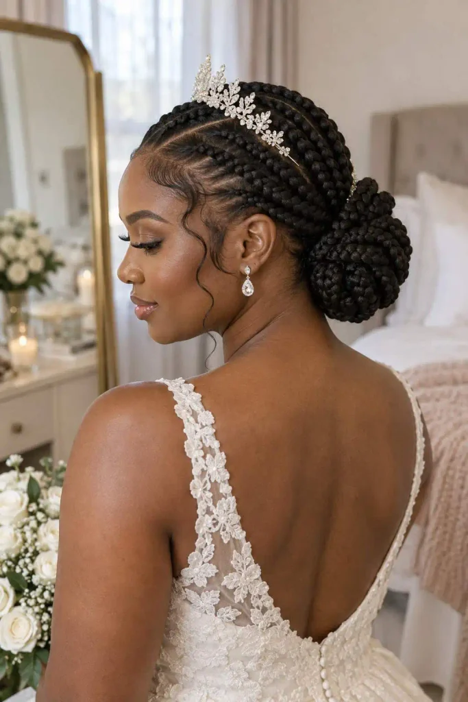 Black Bride Braided Tiara Updo