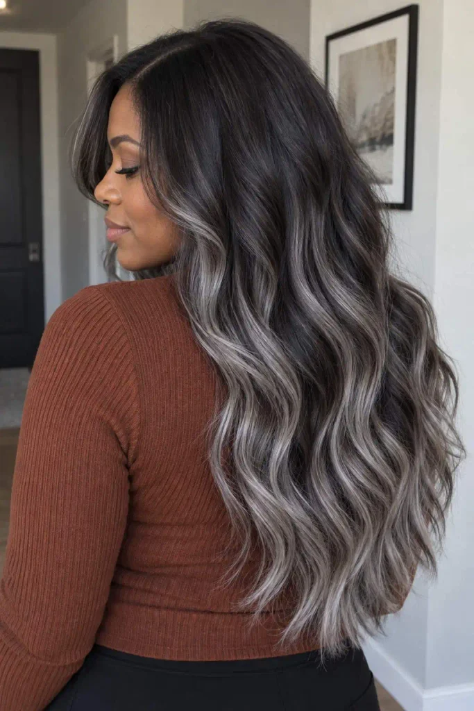 Black Hair Silver Balayage