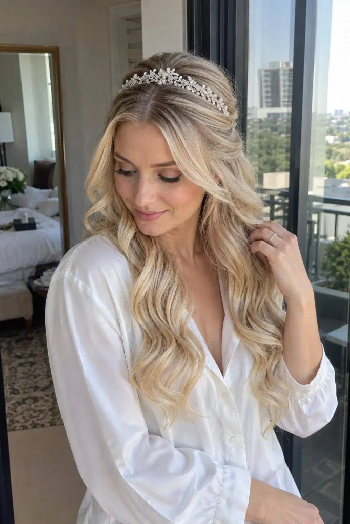 Blonde Bridal Waves With Tiara