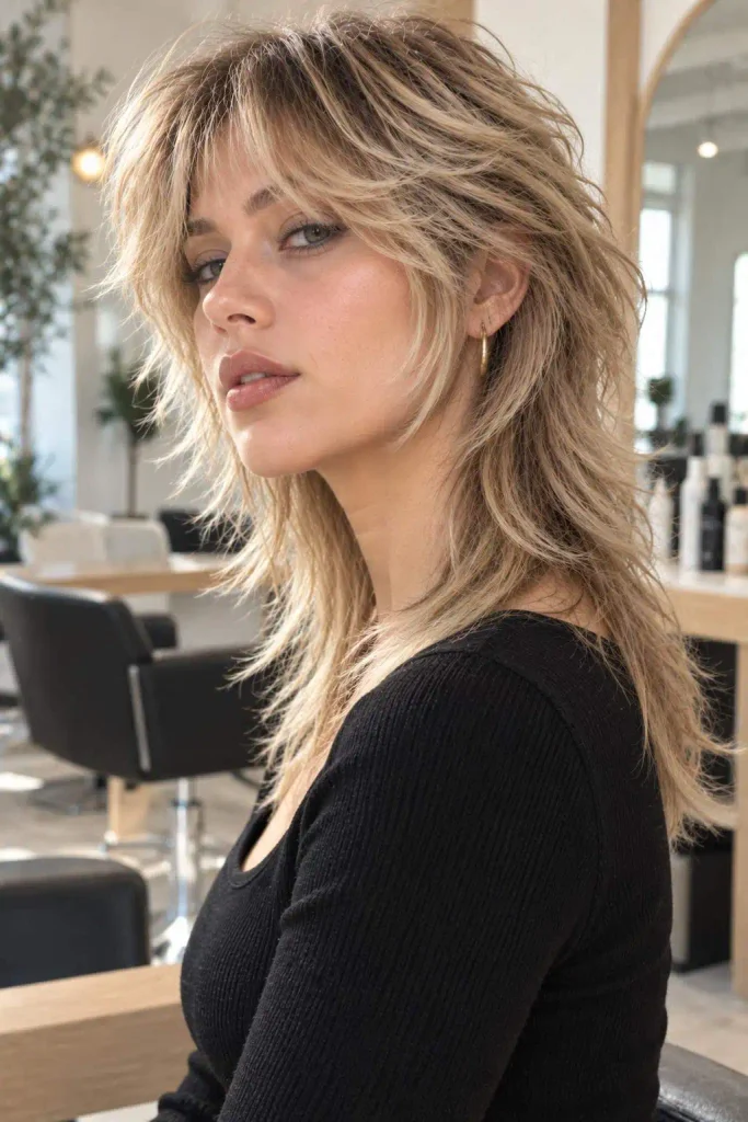 Blonde Feminine Mullet Shag Haircut