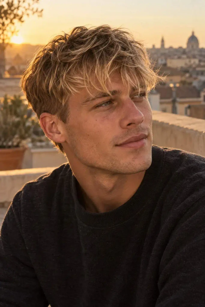Blonde Messy Textured Fringe Men