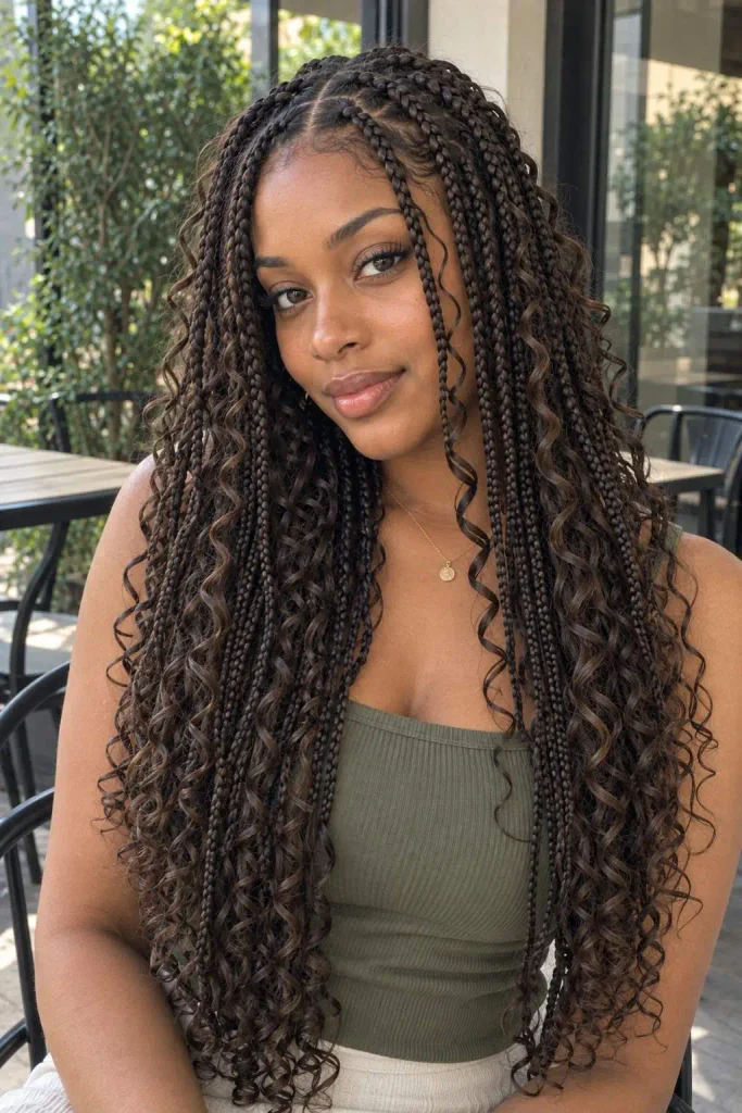 Boho box braids with loose curls