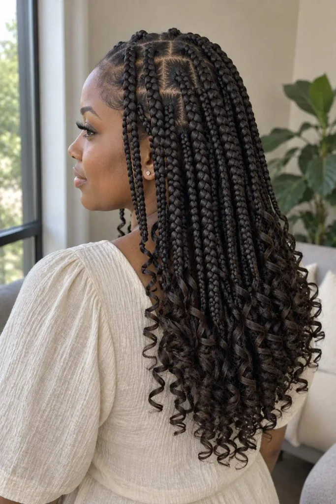 Box braids with curly ends