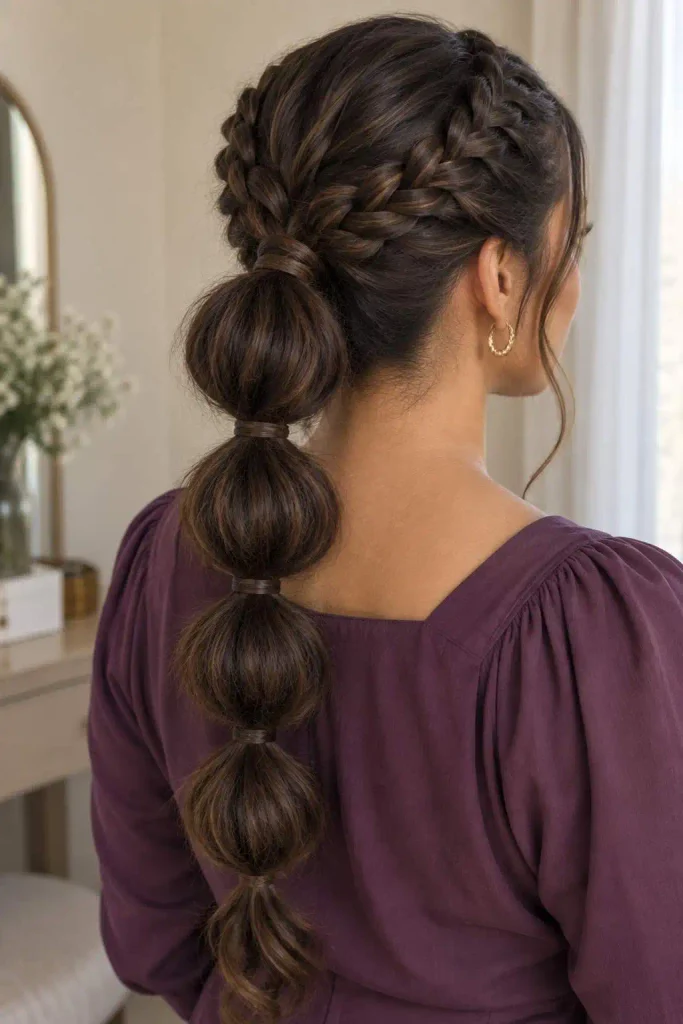 Braided crown bubble ponytail