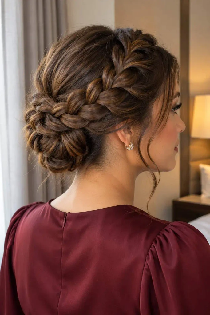 Braided crown holiday party updo