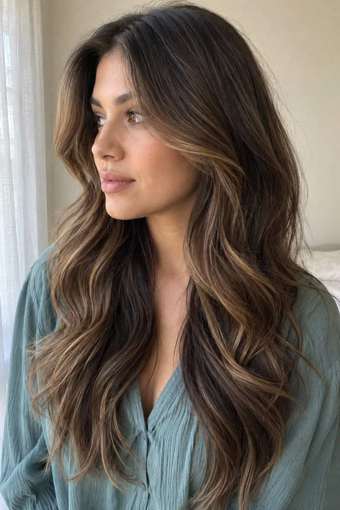 Brunette Highlights With Long Layers