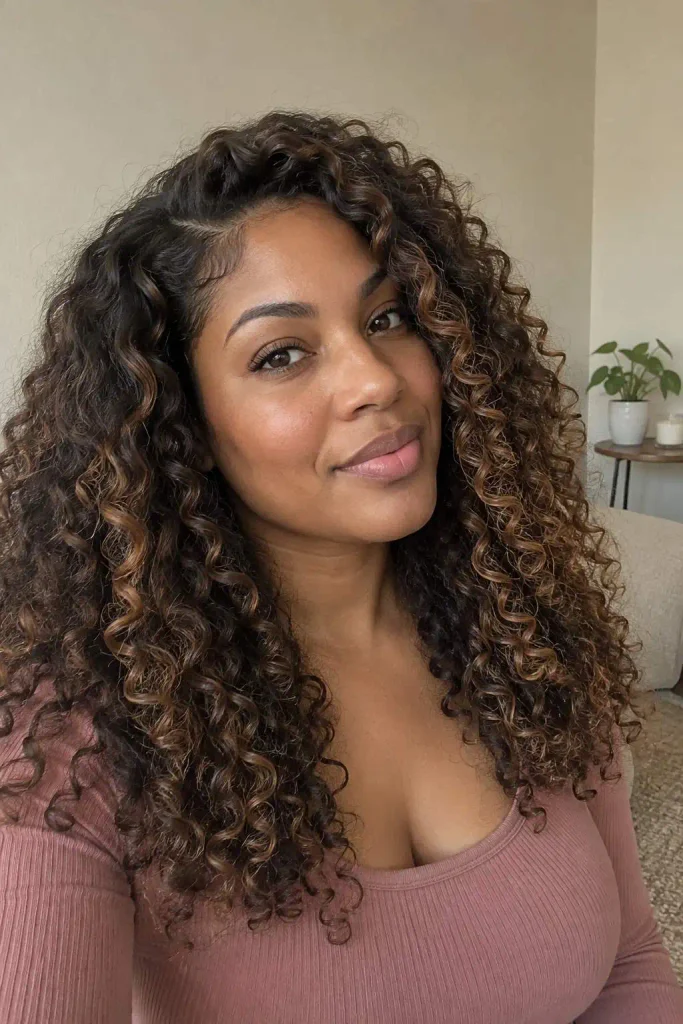Brunette Highlights on Curly Hair