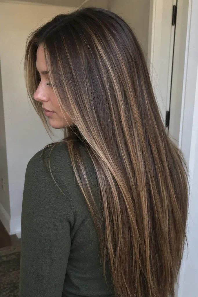 Brunette Highlights on Straight Hair