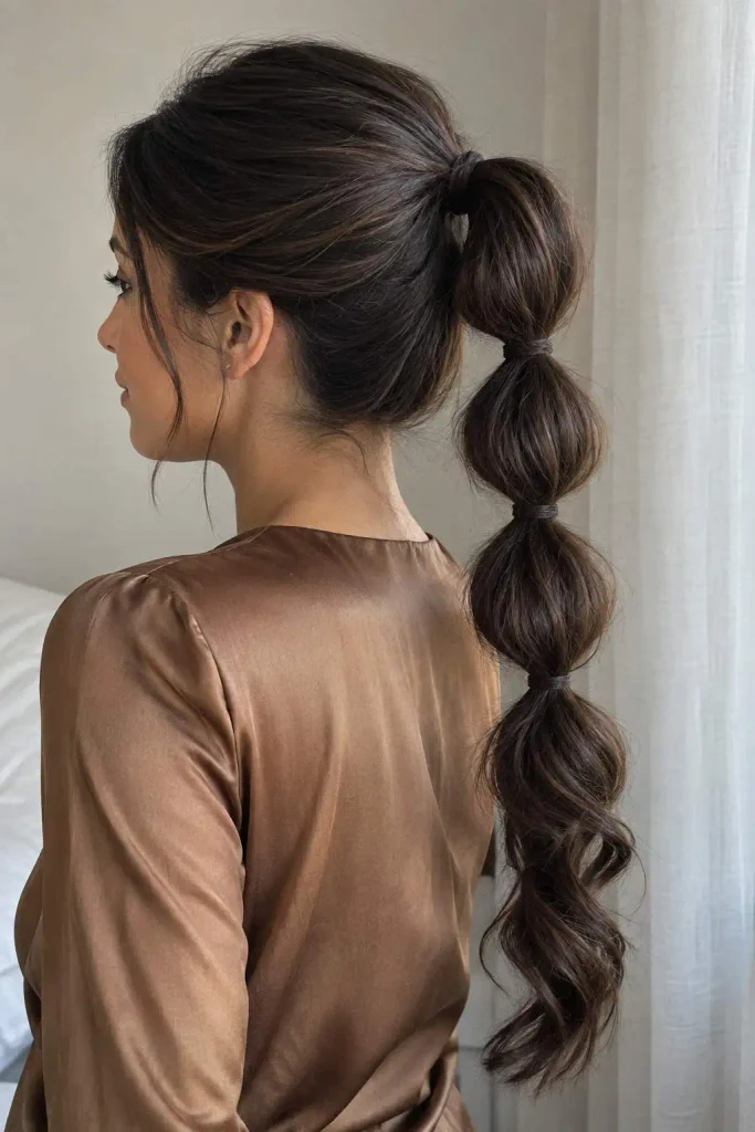 Bubble ponytail with curled ends