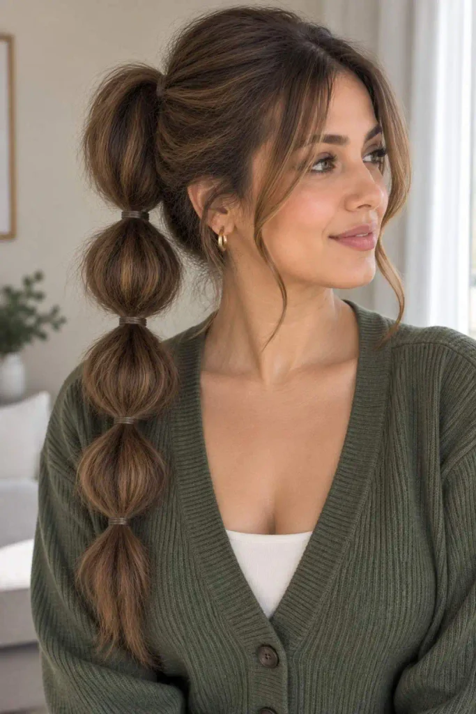 Bubble ponytail with face framing