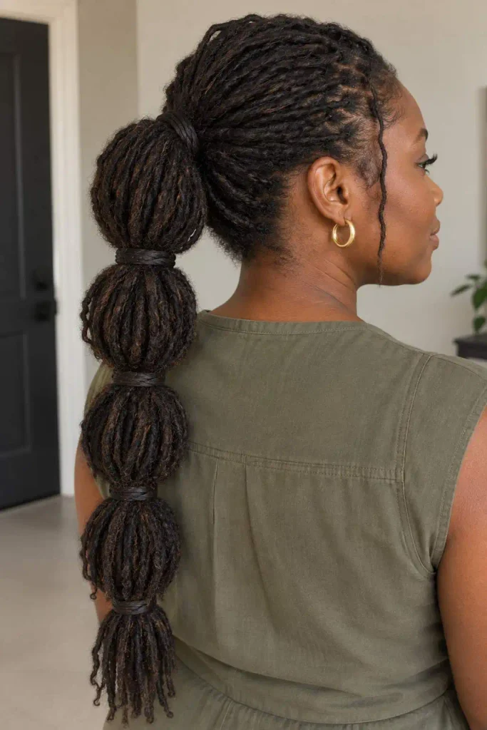 Bubble ponytail with locs