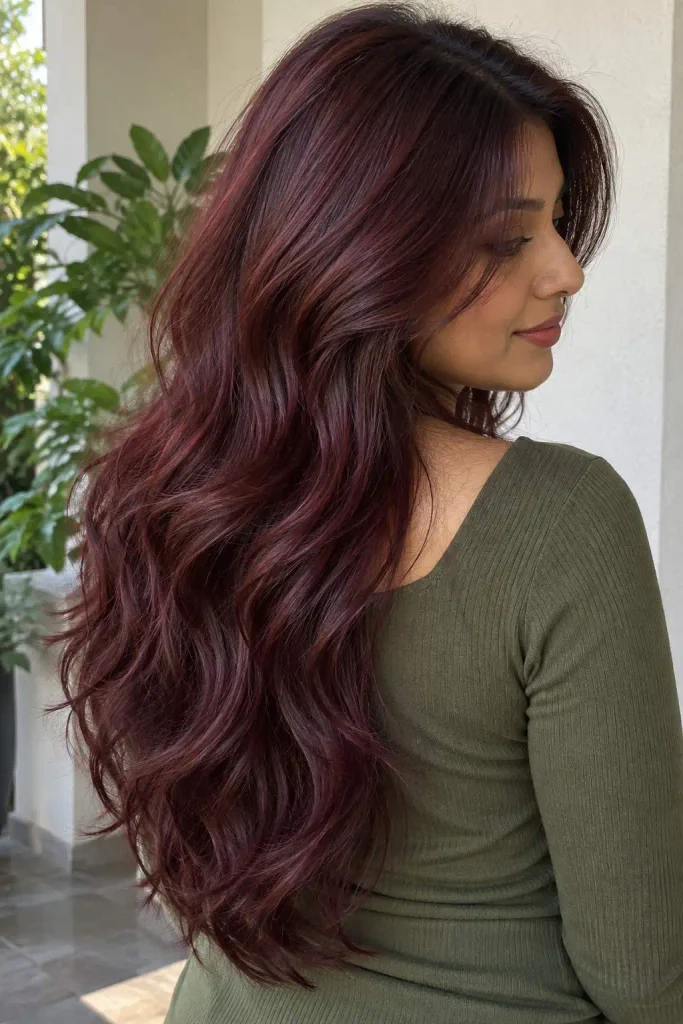 Burgundy Long Layered Waves