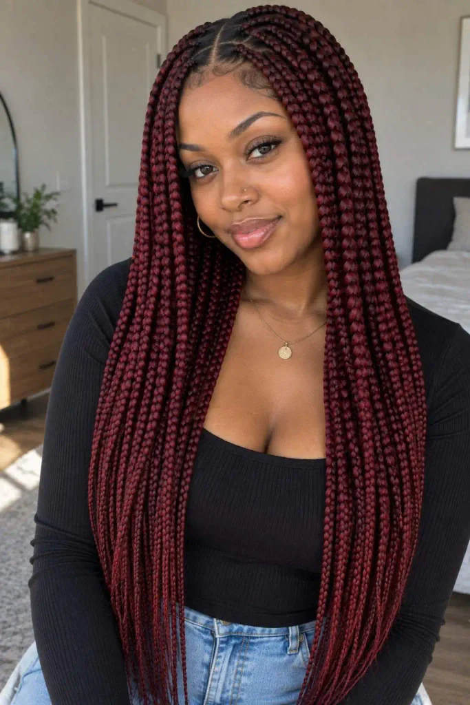 Burgundy red box braids