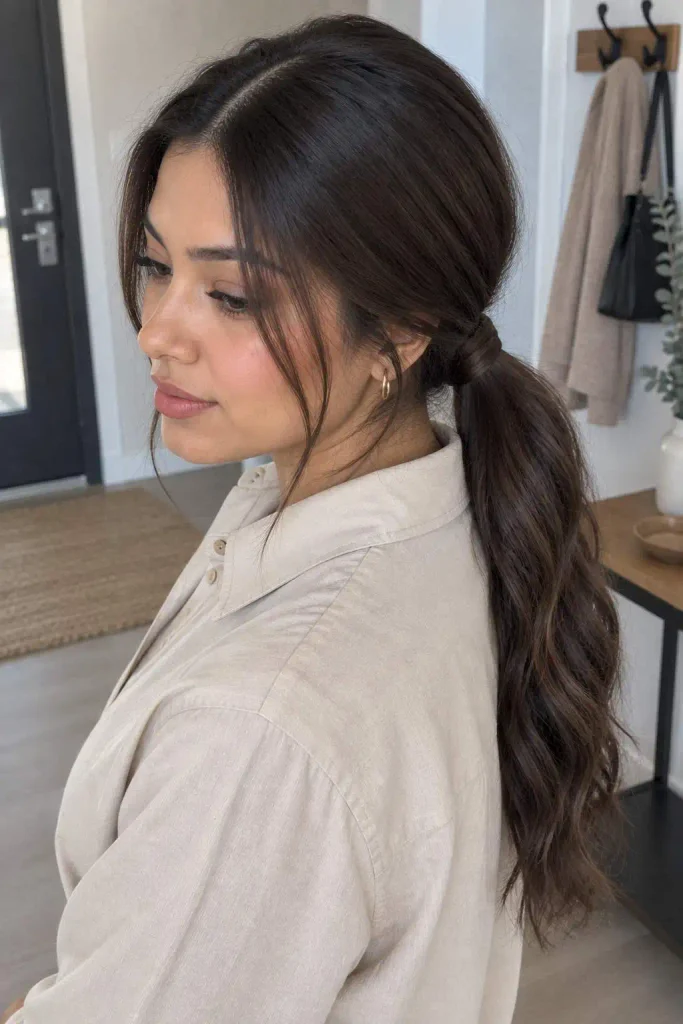 Center-Part Low Ponytail for Work