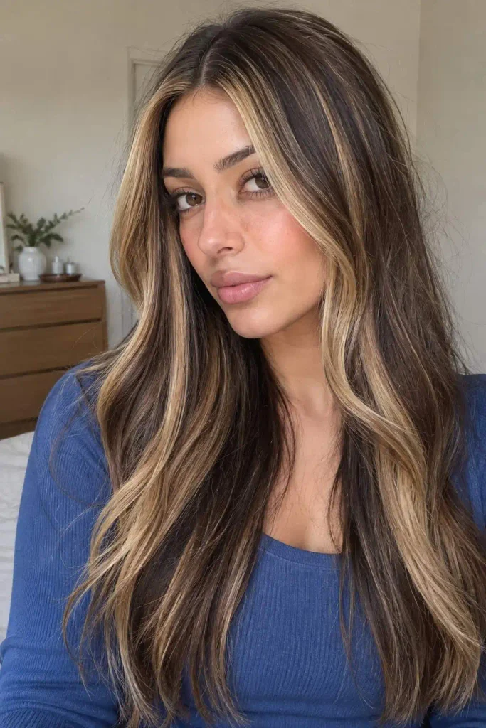 Chunky Blonde Highlights on Brunette