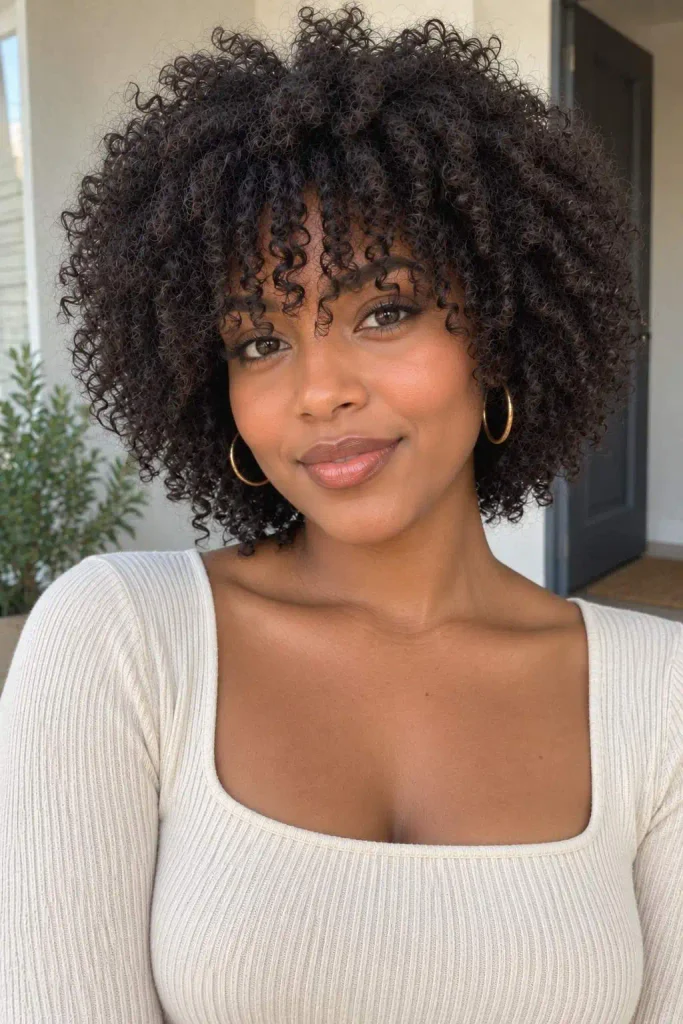 Coily curly bangs for Black women