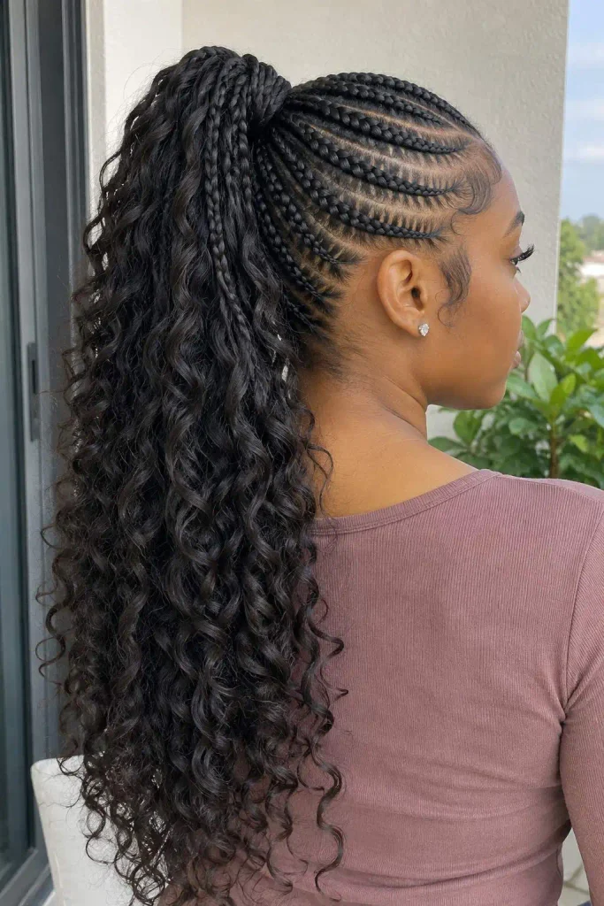 Cornrow Ponytail With Curly Ends
