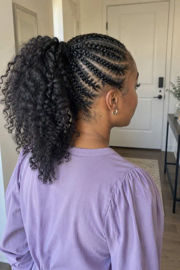 Cornrow ponytail on natural hair